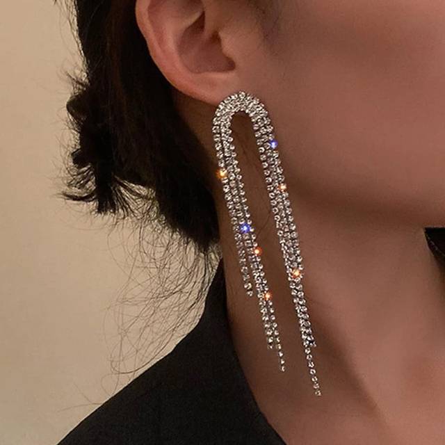 Dellgoo 2pcs Sexy & Exaggerated Full Rhinestone Tassel Earrings, Long & Elegant Dangle Earrings For Women