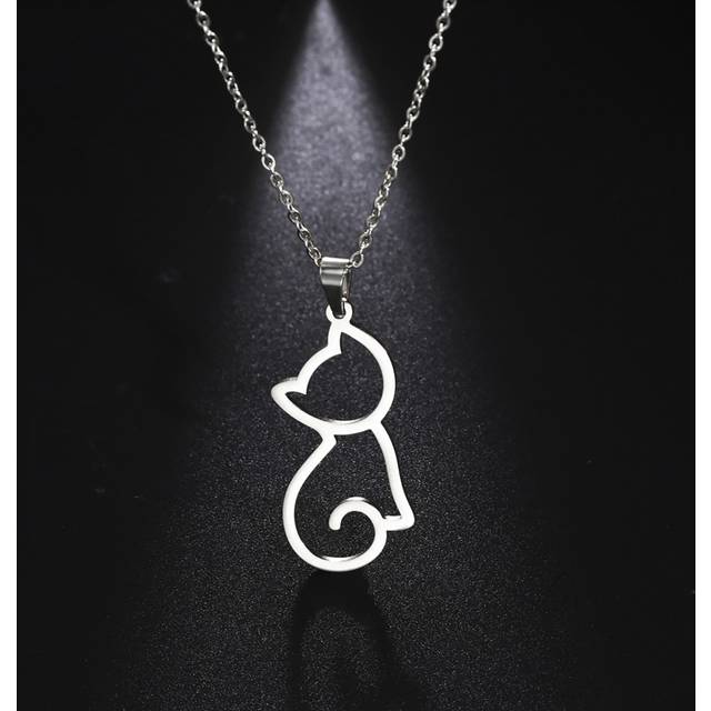 SHEIN 1pc Hollow Out Cat Charm Necklace, Stainless Steel Jewelry