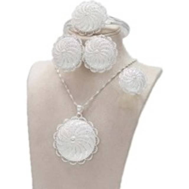 SHEIN 4-Piece Silver Plated Classic Jewelry Set Gold Eritrea Dubai Women&#39;s Habesha Wedding Party Gift Set