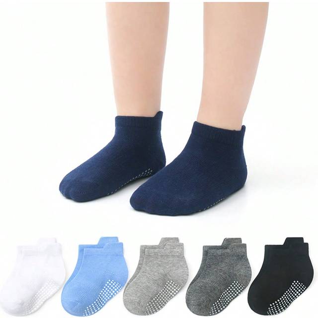 6 par Pojkar Solid Anti-slip strumpor - Multifärgad (4-7Y,6-12M,1-2Y,2-3Y)