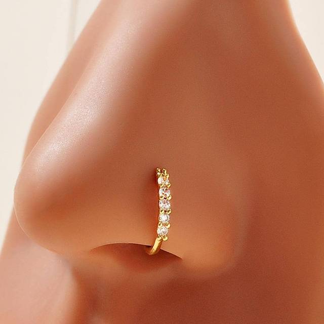 SHEIN 1pc Copper & Cubic Zirconia Decor Luxury & Simple Nose Ring For Women Party Gift Copper Jewelry