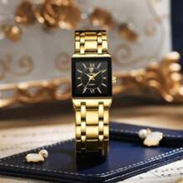 LIEBIG 1pc Men Women Gold Stainless Steel Strap Fashionable Square Dial Quartz Watch, For Daily Life