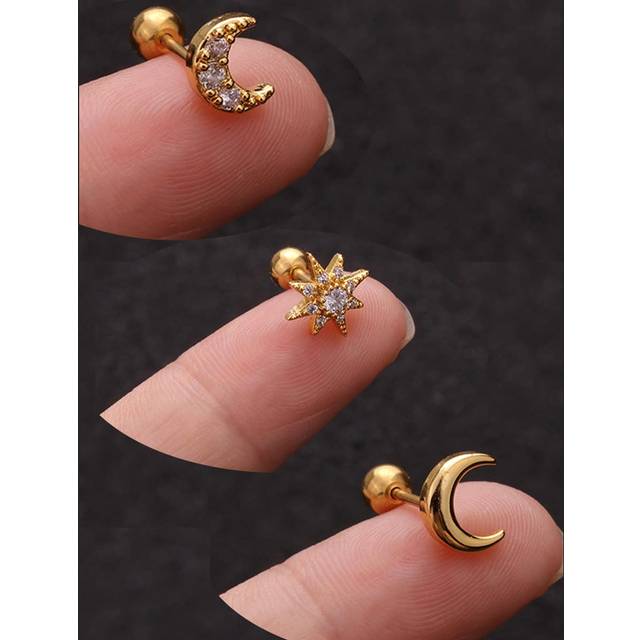3st broskörhängen för kvinnor , rostfritt stål CZ örhängen Forward Helix Tragus Daith Cubic Zirconia Piercingsmycken - Gult guld (En-Storlek)