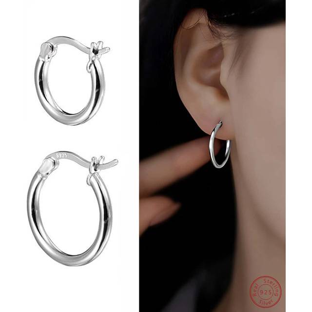 SHEIN 1pair 925 Sterling Silver Simple Large Hoop Earrings, Essential Item For Summer, Suitable For Goddess-like Women