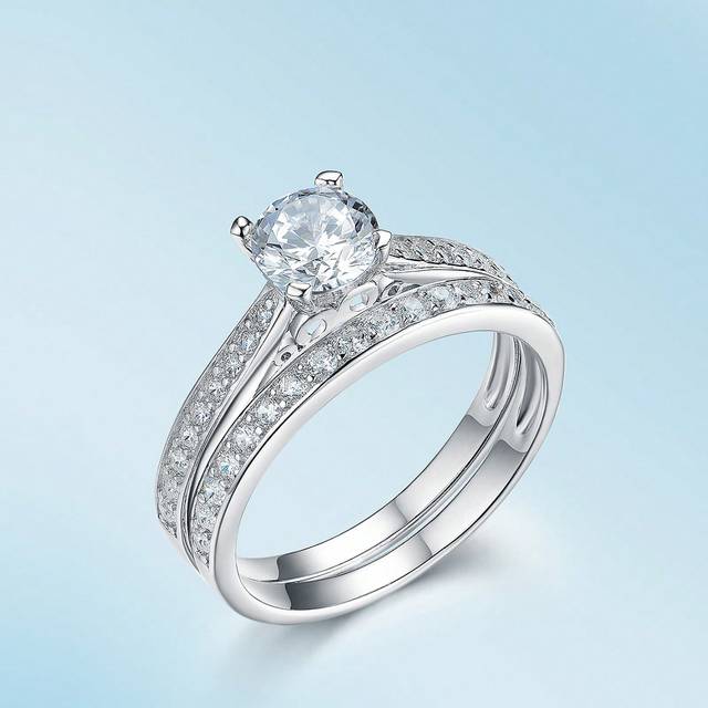 SHEIN 1pc 925 Sterling Silver Minimalist CZ Engagement & Wedding Ring Set