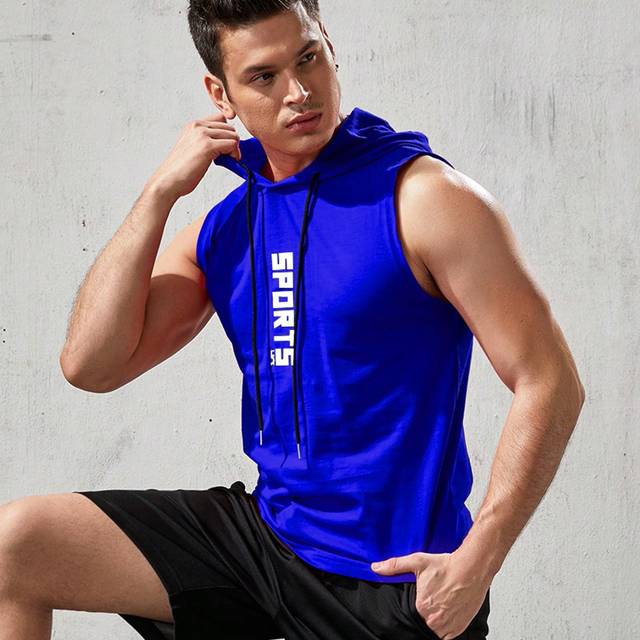 SHEIN Boyfriend Style Men&#39;s Letter Printed Drawstring Hooded Casual Sports Vest School Gym Men Clothesmen&#39;s Gym Weargym Wear For Mengym Wear Mengym Top Men