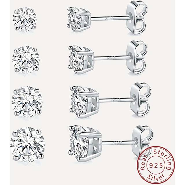 SHEIN 925 Sterling Silver Stud Earrings Set | White Gold Plated Hypoallergenic Stud Earrings | Cubic Zirconia Stud Earrings For Women Girls Men(3mm,4mm,5mm,