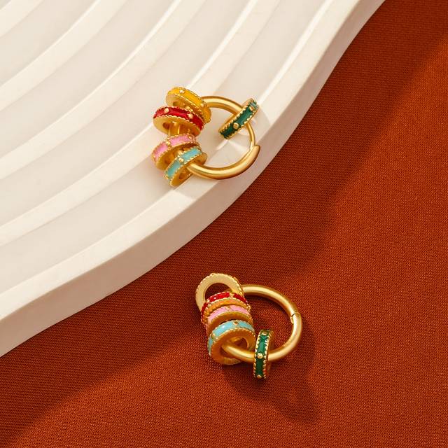 SHEIN 1 Pair Copper Alloy Cameo Pastel Enamel Clover & Geometric Hoop Earrings, Versatile Women&#39;s Earrings For DIY Combination, Mother&#39;s Day Gift