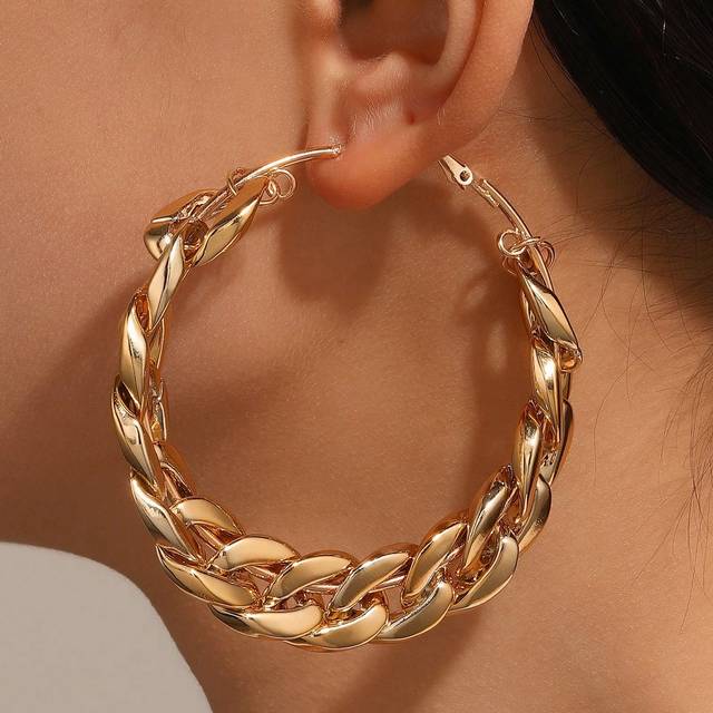 SHEIN 1pair Fashion Zinc Alloy Chain Decor Hoop Earrings For Women For Daily Decoration