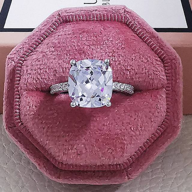 MOONSO Elegant & Romantic Cushion Cut 4-prong Square Diamond Ring For Women, Wedding/engagement/party/proposal Gift