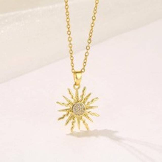 1 st mode rostfritt stål Cubic Zirconia dekor solhänge halsband för kvinnor för gåva - Gult guld (En-Storlek)