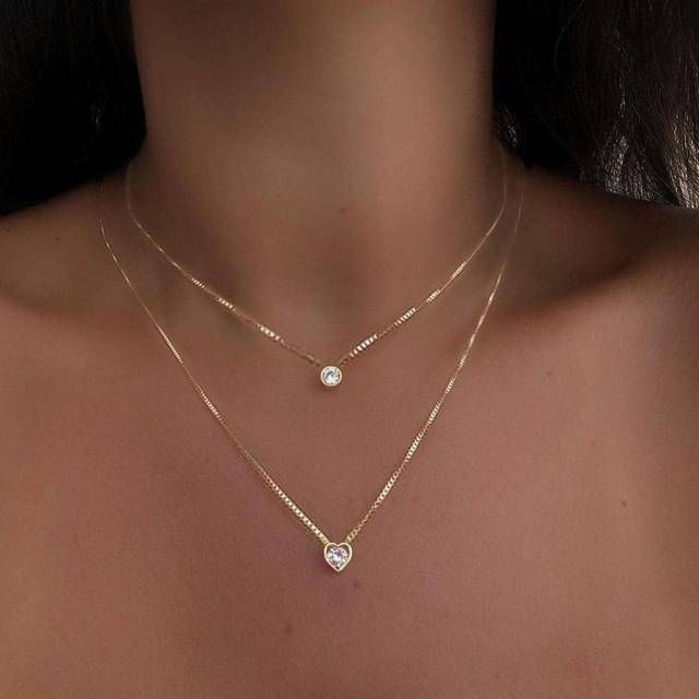 SHEIN 1pc Crystal Beaded Double Layer Heart Pendant Necklace With Rhinestone Decor For Women&#39;s Date Gift Valentines