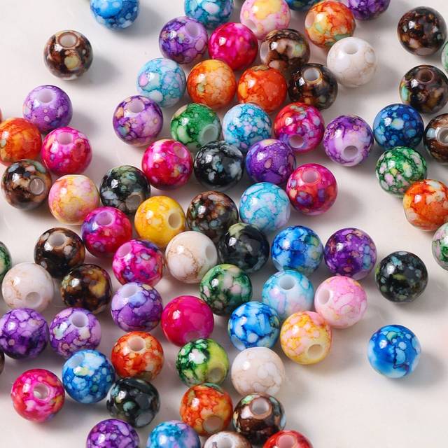 SHEIN 50-200pcs/lot 8mm Cracked Acrylic Spacer Beads For Diy Beaded Bracelet, Earring, Jewelry Making