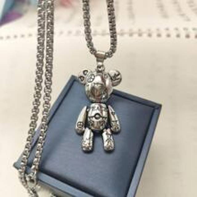 SHEIN Men&#39;s 1pc Anti-War & Peace Bear Unisex Hip Hop Long Pendant Necklace, For Jewelry Gift And Party