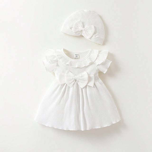 SHEIN Baby Girl Newborn Ruffle Trim Bow Front Dress