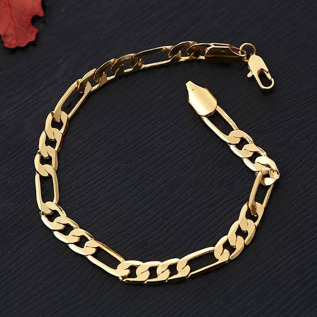 1 st fet europeisk och amerikansk stil Figaro Chain Armband för män, perfekt för resor och affärer - Gult guld (En-Storlek,7,8 tum/20 cm)