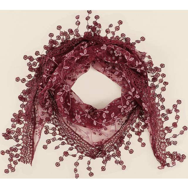 1 st Fashionabla Ditsy blommiga halsduk för kvinnor med spetskanter, bandana Boho bandana, hårband, pannband Perfekt för att klä upp din look - Bourgogne (En-Storlek)