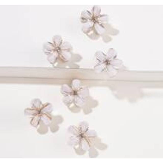 SHEIN 6pcs/Pack White Faux Crystal Flower Hair Clips For Girls&#39; Hair Accessories, Including Side Hair Clips, Bangs Clips, Princess Braids Clips, Etc. Boho V