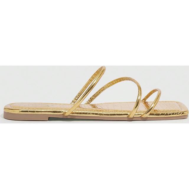 Cuccoo Woman Shoes Crocodile Embossed Slides, Glamorous Artificial Leather Flat Sandals For Summer Vacation Shoes Party Baddie Chic Gorgeous Style Christmas