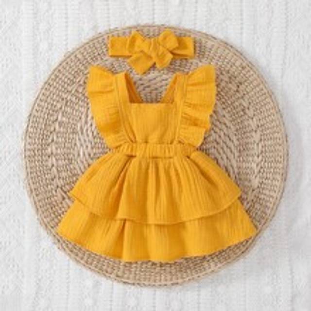 SHEIN Baby Girl Newborn Ruffle Trim Layer Hem Dress With Accessory Headband