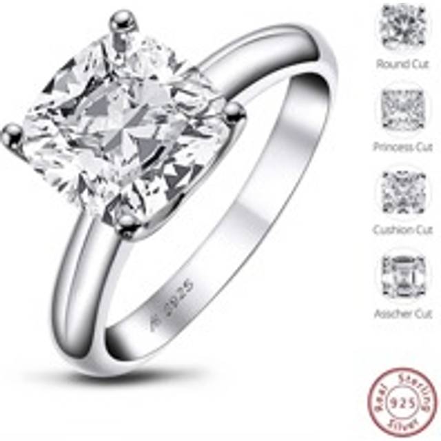 SHEIN 1pc Solitaire Engagement Rings For Women 925 Sterling Silver 9x9mm Cushion/Princess/Round/Asscher Cut Cubic Zirconia Anniversary Wedding Ring Jewelry