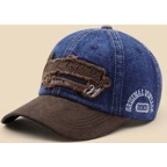 Herr Vintage tvättade Denim Textbroderad Justerbar Baseboll Kepsar För Street - Blå (En-Storlek)