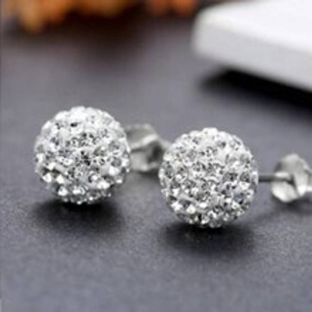 SHEIN Sterling Silver Cubic Zirconia Ball Stud Earrings