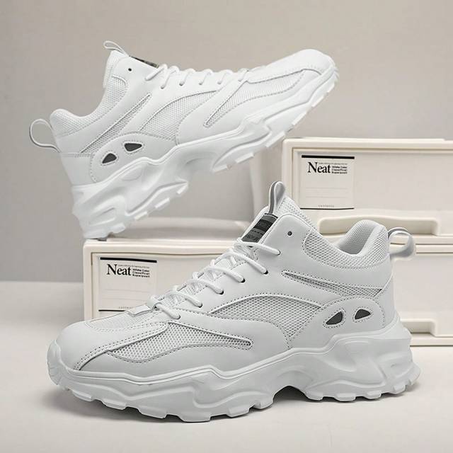 Män Letter Graphic Chunky Sneakers, Sportiga Sneakers med snörning fram - Vitt (EUR40,EUR41,EUR42,EUR43,EUR44,EUR45)