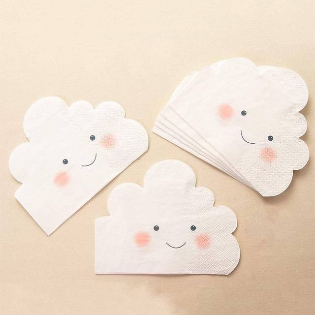 SHEIN 20PCS Sheets White Cloud Paper Napkins Shower Napkins For Birthday Gender Reveal Cloud Party Decorations, 12.6*4.92 Inch,Christmas Mother&#39;s Day Gradua