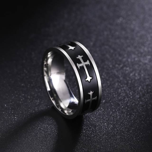 1st rostfritt stål för män svärtat korsdesignring Mode parring för bröllopsdag Födelsedag, utsökt smyckepresent, ny ankomst - Silver (9,11,10)