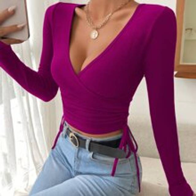 Firerie Solid Wrap Tie Side Crop Tee