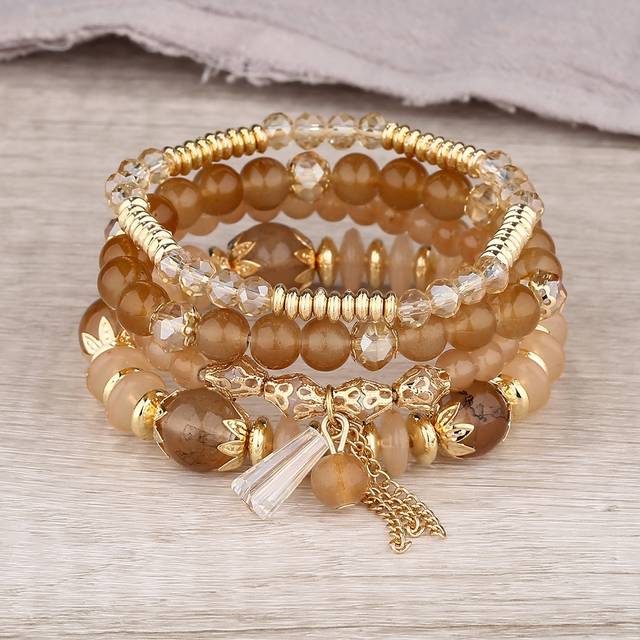 SHEIN 4pcs/Set Random Crystal Beaded Bracelet Boho Faux Agate Faux Pearl Tassel Chain Charm Beaded Bracelet Jewelry Gift For Women