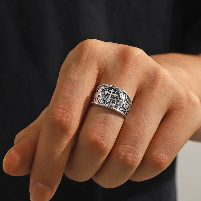 1 st. Vintagestil Korsdesign Metall Öppna Ring För män , Gotisk Stickbloss Industriell Ring - Antikt Silver