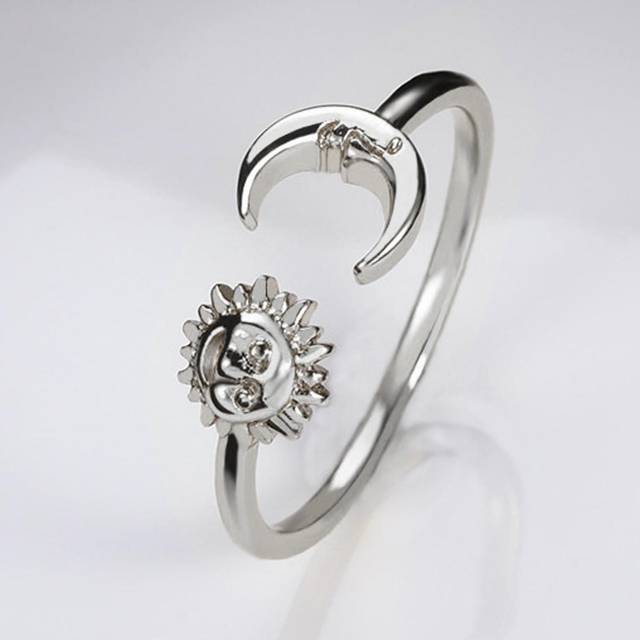 SHEIN 1pc Simple And Stylish Vintage Sun And Moon Open Ring Suitable For Women&#39;s Daily Wear