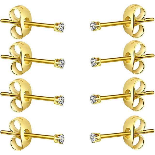 SHEIN 4pairs Women&#39;s Simple 2mm Cubic Zirconia Stainless Steel Stud Earrings For Tragus And Lobe