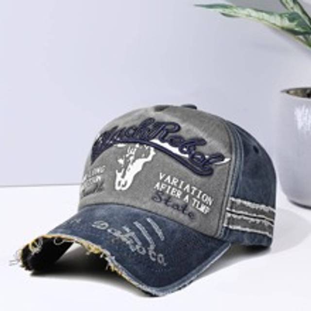 1 st Män Brev Broderad Ripped Justerbar Casual Baseball Keps för utomhus Street - Marinblå (En-Storlek)