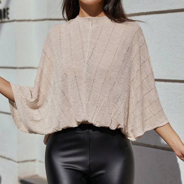 SHEIN Solid Batwing Sleeve Tie Back Sweater