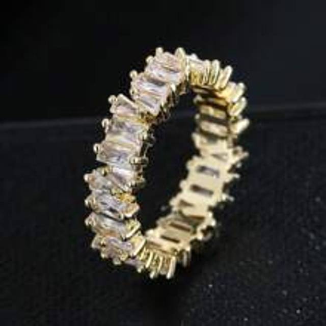 SHEIN Classic Baguette Cubic Zirconia Engagement Rings For Women Luxury 18K Gold Color Plated Wedding Party Jewelry