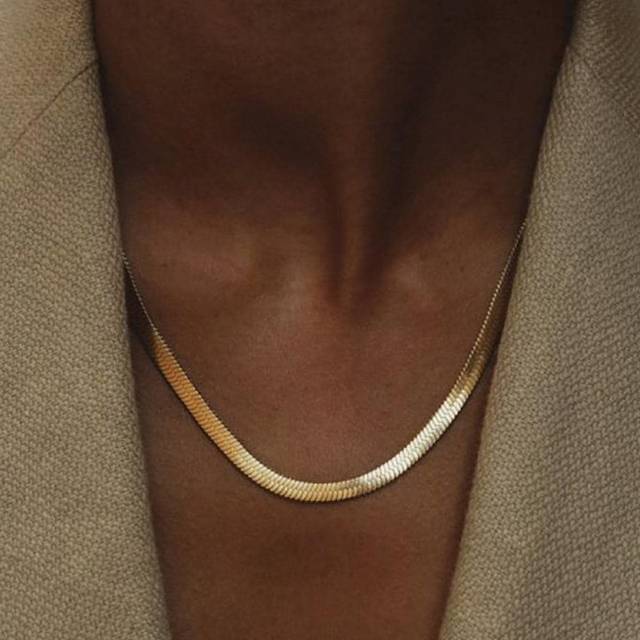 SHEIN 1pc Fashion Stainless Steel Herringbone Design Chain Necklace For Women For Daily Decoration