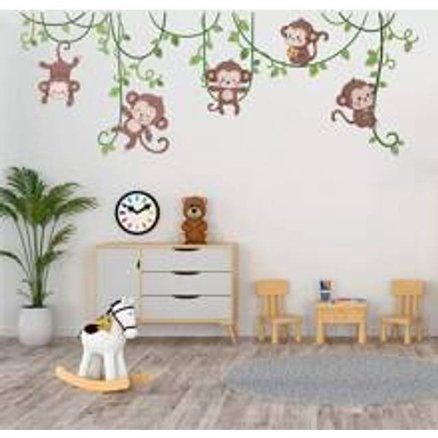 SHEIN 2 Sheets Monkey Wall Stickers, Nursery Decor,Jungle Animals Stickers For Kids Bedroom, Art Wall Decals For Baby Room, Living Room, Classroom Gifts Bir