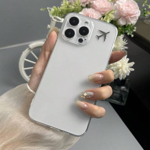 SHEIN 1pc Ultra-Thin Transparent Phone Case With Silver Sticker Cover Compatible With Apple, Samsung, Xiaomi Models