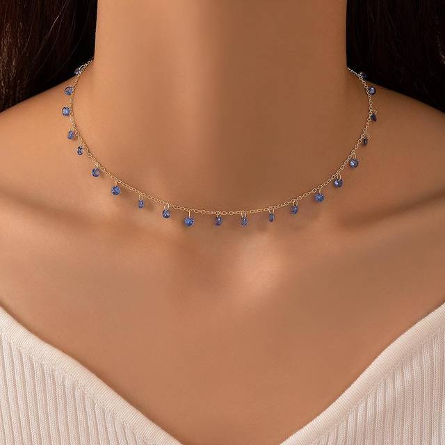 imoli 1pc Fashion Zinc Alloy Rhinestone Charm Chain Necklace For Women For Dating Gift