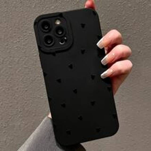 Hjärtmönster flytande silikon mobiltelefonskal helkroppsskydd stötsäkert fallskyddande TPU mjukt gummiskal för 11/12/13/14/15/15pro/15 Plus/15 Promax/ - Svart (Multi-size)