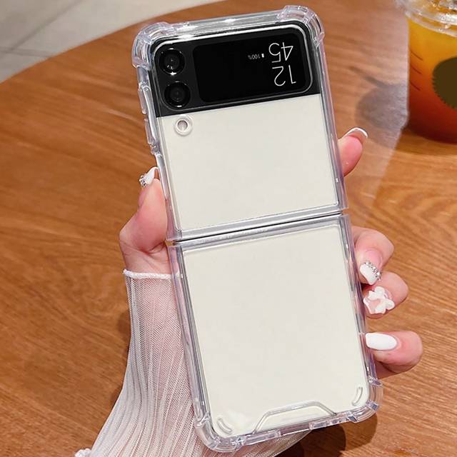 Apple Basic telefonfodral 1 st Transparent TPU+PC Stötsäkert skyddsfodral kompatibelt med Samsung Galaxy ZFlip3/ZFlip4/ZFlip5/ZFlip6 hopfällbara telef - Genomskinlig (Galaxy Z Flip3 5G,Galaxy Z Flip 4 5G,Galaxy Z Flip5 5G,Galaxy Z Flip6)