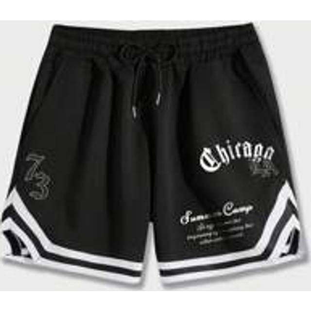 ROMWE MEN Men Letter Graphic Striped Trim Drawstring Waist Basketball Shorts, School