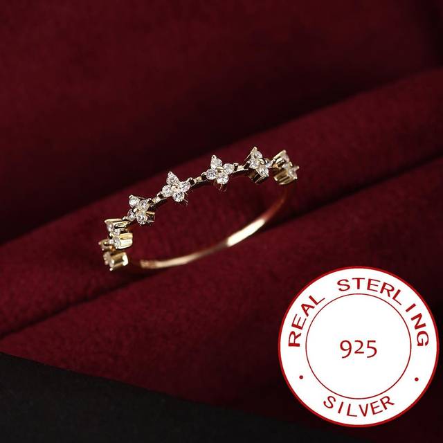 SHEIN 925 Sterling Silver Ring With Single Row Of Cubic Zirconia, Simple And Uncommon Style, Ideal For Wedding Or Gift Ring