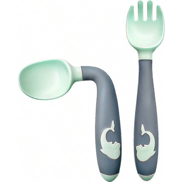 SHEIN 2pcs Kids&#39; Spoon And Fork Set, Suitable For Feeding And Training - 360Â° Bendable Spoons And Forks With Storage Box