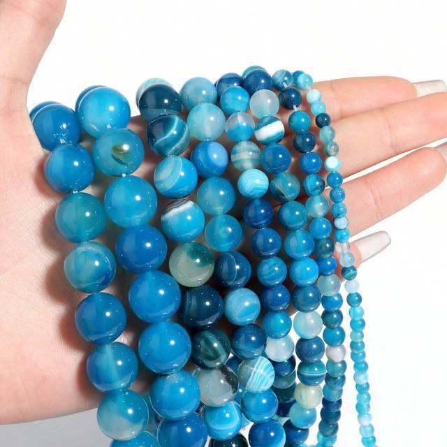 SHEIN 1 Strand Natural Agate Loose Beads Gemstone Round Beads Natural Stone Round Beads Striped for Jewelry Making DIY Bracelet Necklace Beads 4/6/8/10/12mm