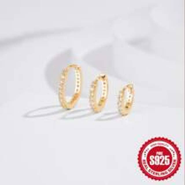 3 st/set Cubic Zirconia Dekor Silver Hoop Örhängen För Kvinnor Brudbröllop Fina Smycken - Guld (En-Storlek)