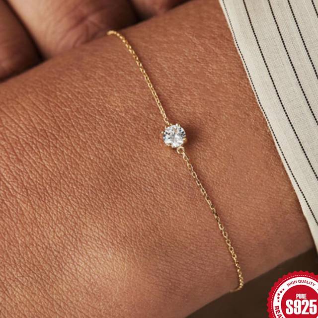 SHEIN 1 Piece Ins Bracelet S925 Sterling Silver Zirconia Chain 18K Gold-Plated Simple Multi-Layered Multi-Functional Women&#39;s Bracelet Italian Women&#39;s Bracel